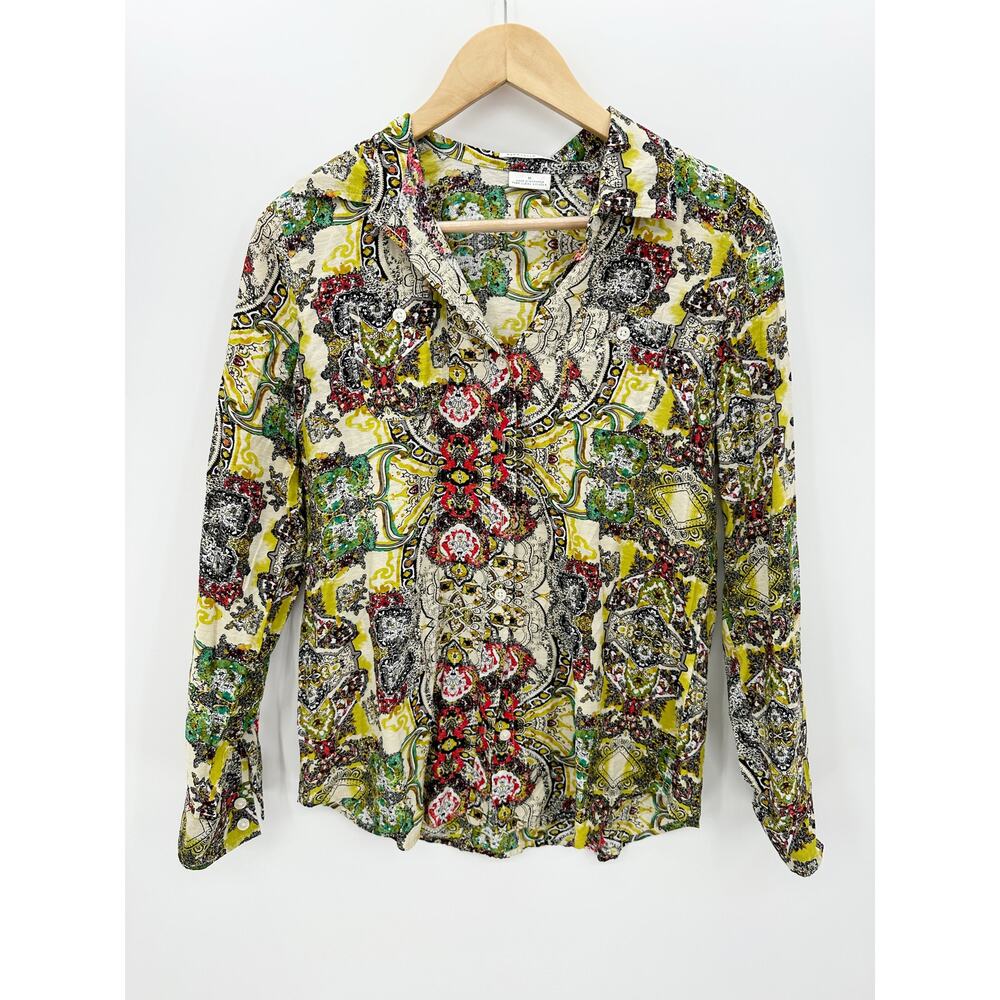 Vanheusen Studio Button Down Shirt Women Medium Multicolor Long Sleeve Artsy